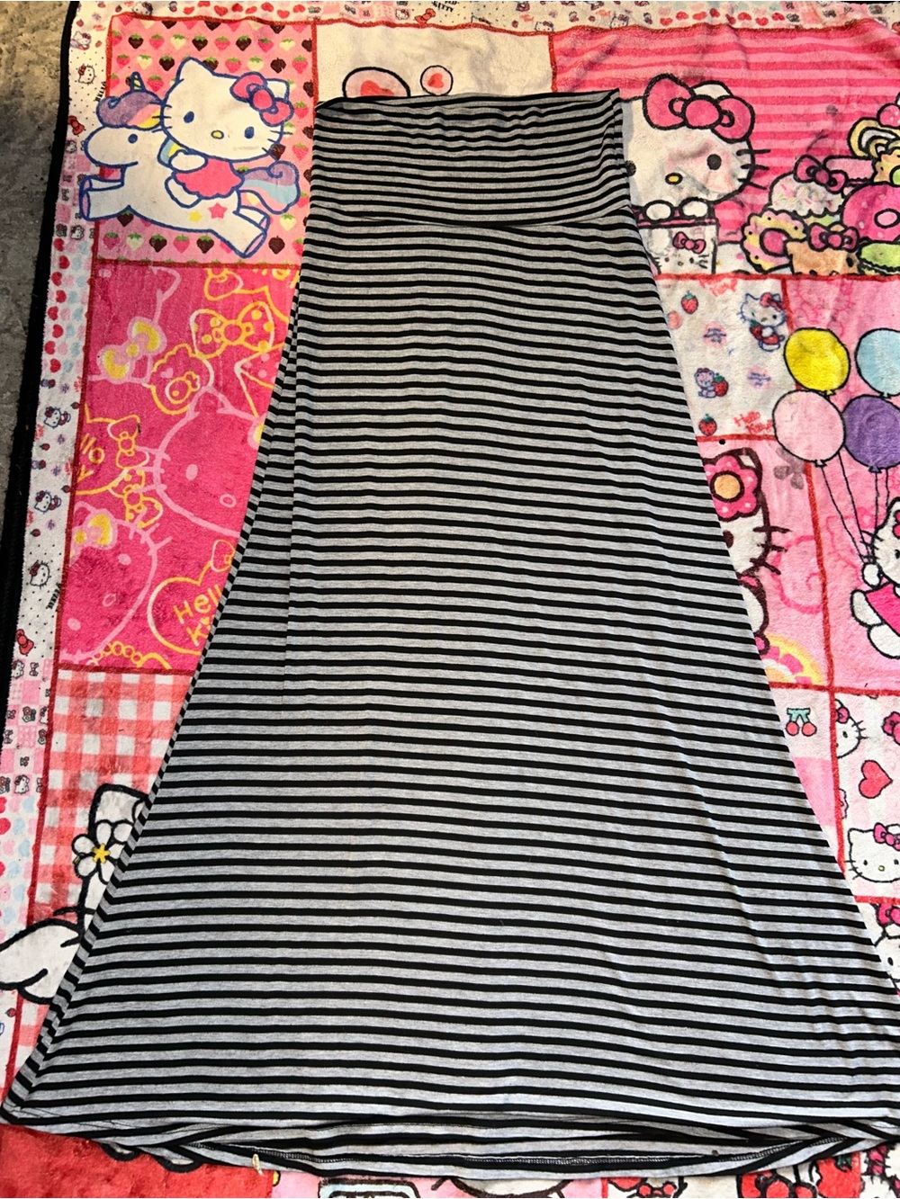 Black and White Striped A-Line Maxi Skirt